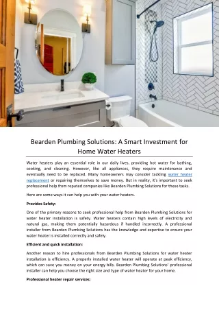 Bearden Plumbing Solutions: A Smart Investment for Home Water Heaters