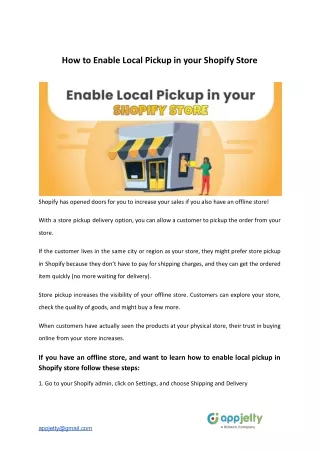 how to enable local pickup in your shopify store