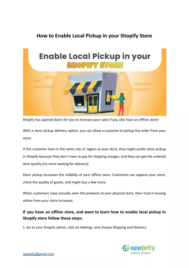 how to enable local pickup in your shopify store