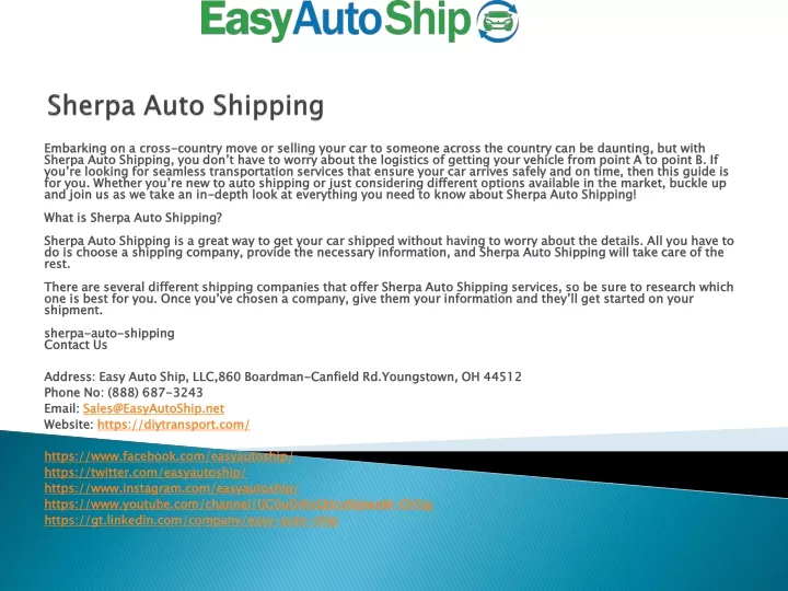 sherpa auto shipping