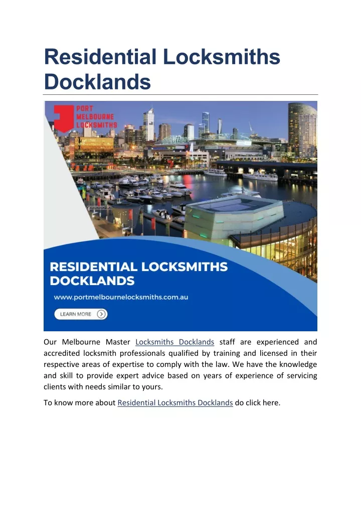 residential locksmiths docklands