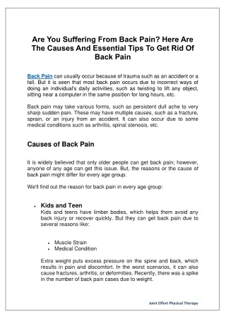 Are You Suffering From Back Pain? Here Are The Causes And Essential Tips To Get