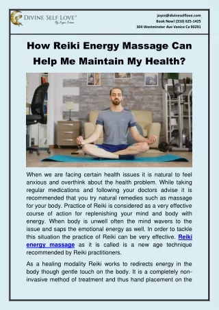 How Reiki Energy Massage Can Help Me Maintain My Health