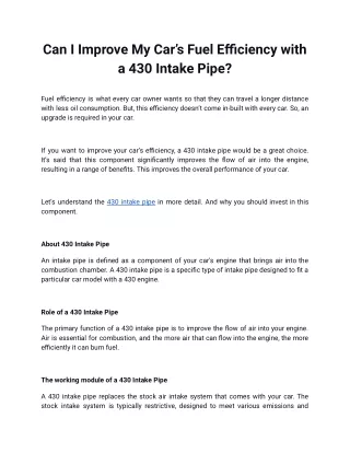 Can I Improve My Car’s Fuel Efficiency with a 430 Intake Pipe_