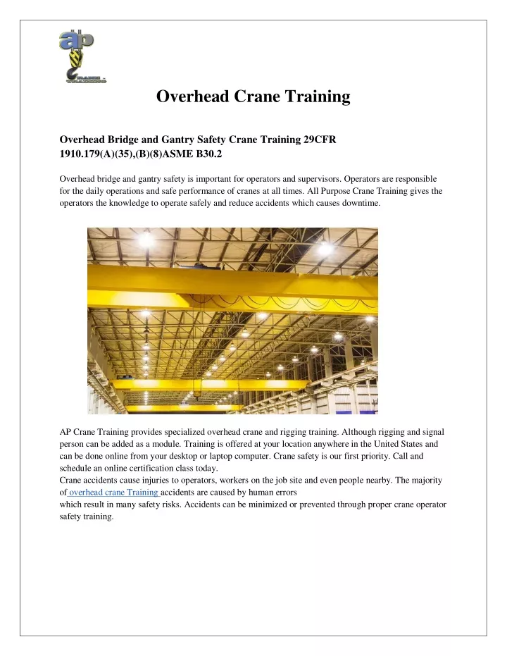 overhead crane training overhead bridge