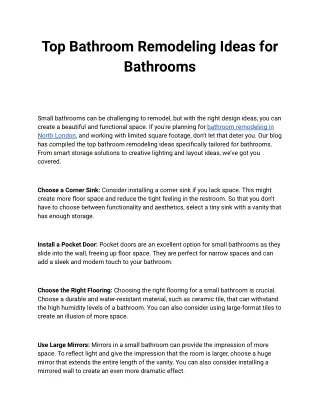Top Bathroom Remodeling Ideas for Bathrooms