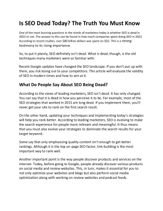 is seo dead today the truth you must know