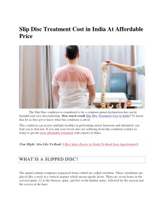 Slip Disc Treatment Cost in India At Affordable Price