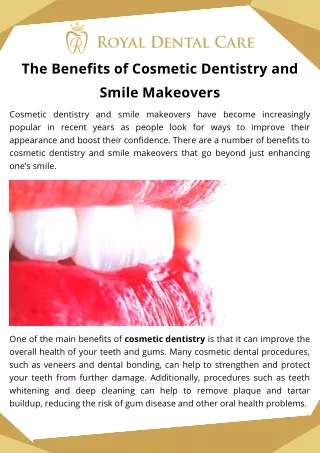 The Benefits of Cosmetic Dentistry and Smile Makeovers