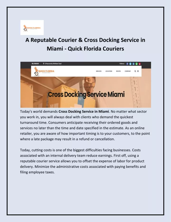 a reputable courier cross docking service