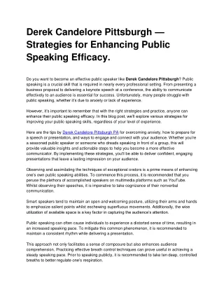 Derek Candelore Pittsburgh — Strategies for Enhancing Public Speaking Efficacy.