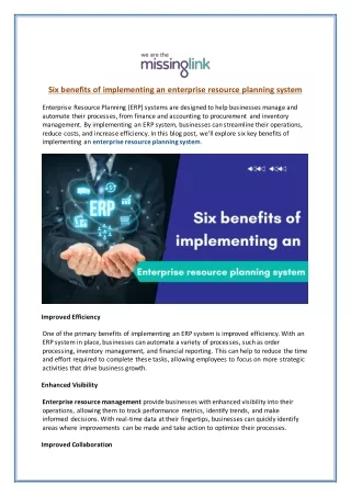 Six benefits of implementing an enterprise resource planning system