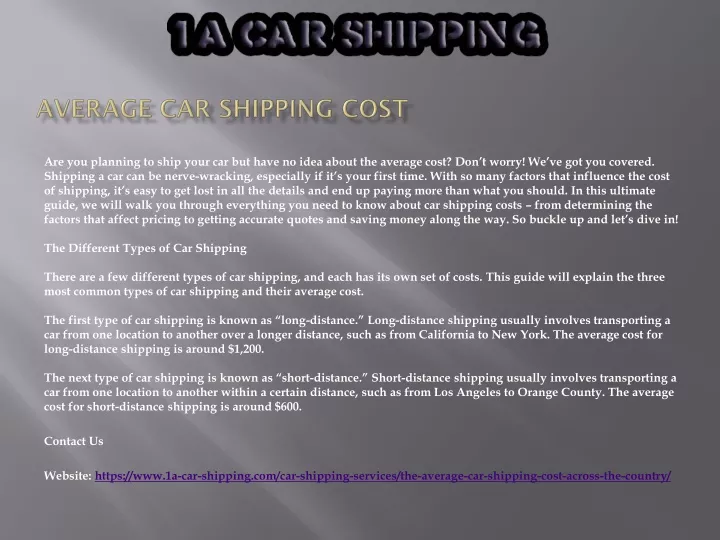 average car shipping cost