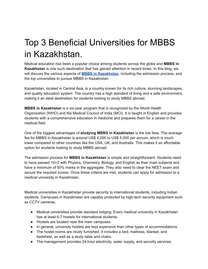 top 3 beneficial universities for mbbs