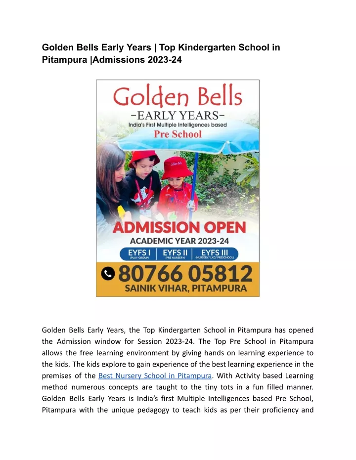 golden bells early years top kindergarten school