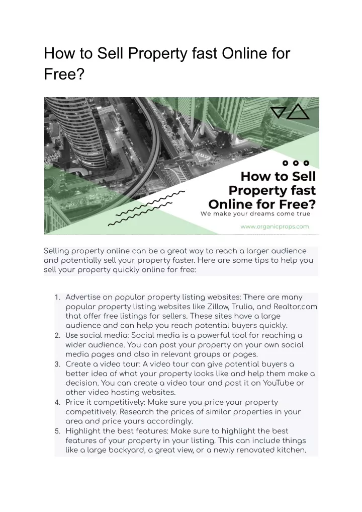 how to sell property fast online for free