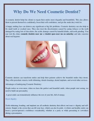Why Do We Need Cosmetic Dentist?