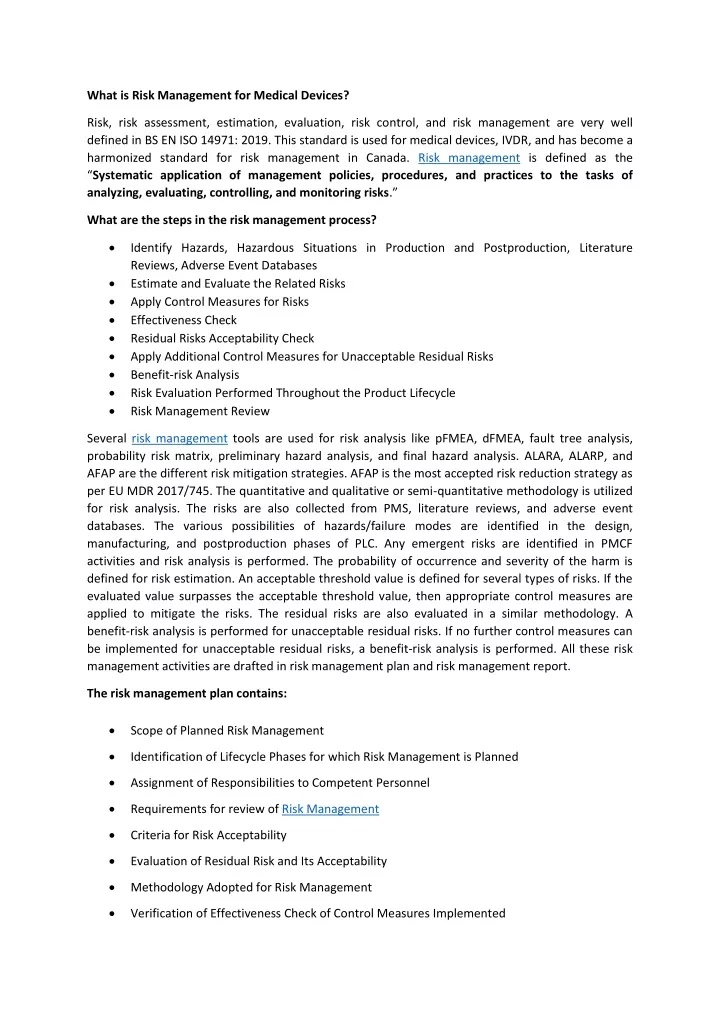 what is risk management for medical devices