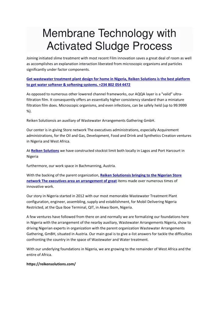 membrane technology with activated sludge process