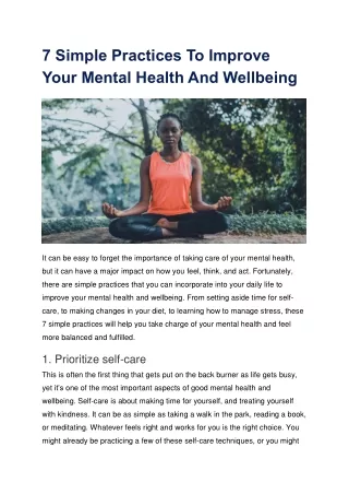 7 Simple Practices To Improve Your Mental Health And Wellbeing