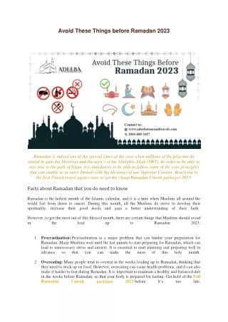 Avoid These Things before Ramadan 2023