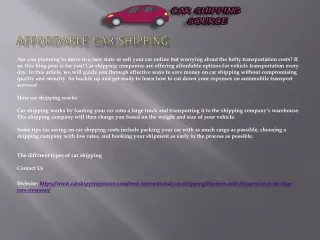 Affordable Car Shipping