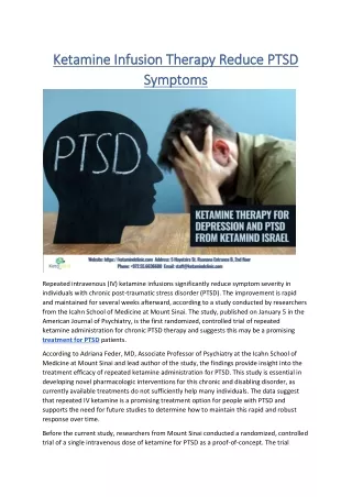 Ketamine Infusion Therapy Reduce PTSD Symptoms