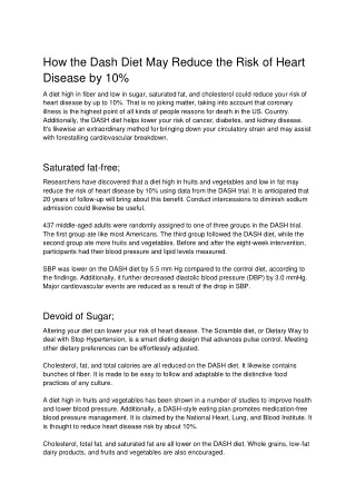 how the dash diet may reduce the risk of heart
