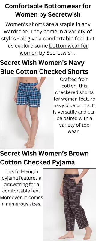 Comfortable Bottomwear for Women by Secretwish