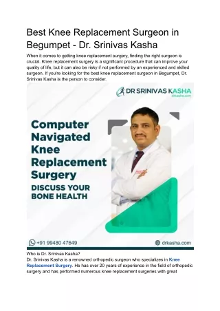 Best Knee Replacement Surgeon in Begumpet - Dr