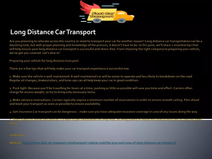 long distance car transport