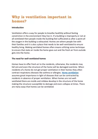 Why is ventilation important in homes