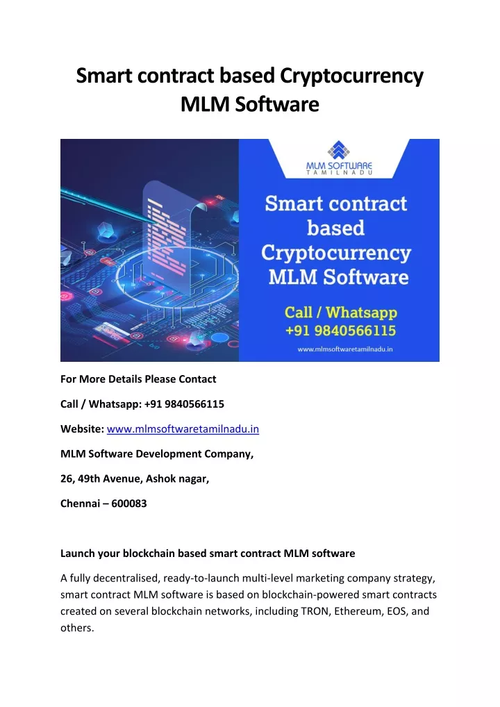 smart contract based cryptocurrency mlm software