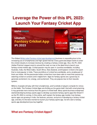 Launch Your Fantasy Cricket App in IPL 2023