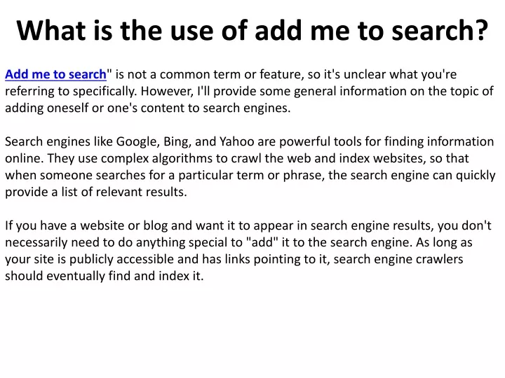 what is the use of add me to search