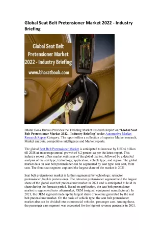 Global Seat Belt Pretensioner Market 2022 - Industry Briefing