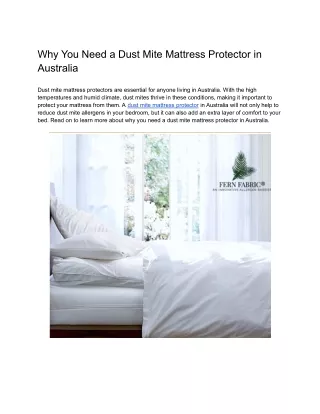 Why You Need a Dust Mite Mattress Protector in Australia