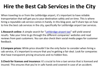 Hire the Best Cab Services in the City