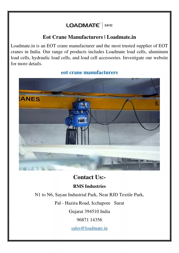 eot crane manufacturers loadmate in