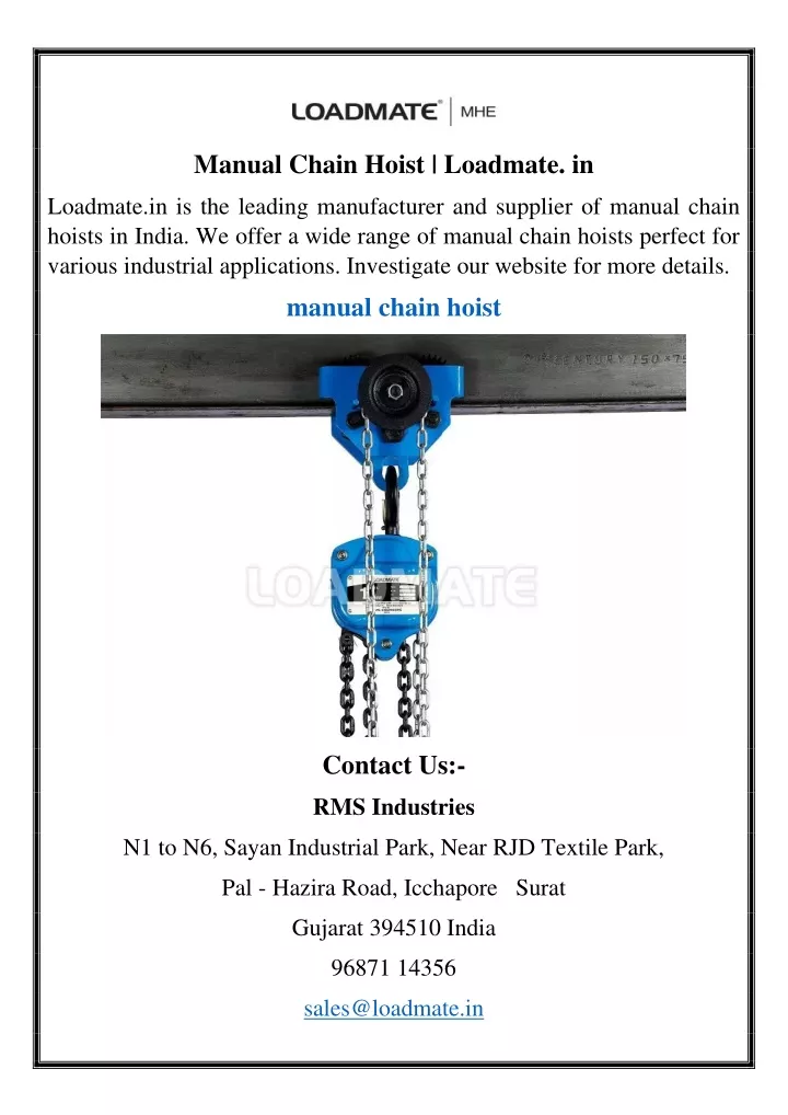 manual chain hoist loadmate in