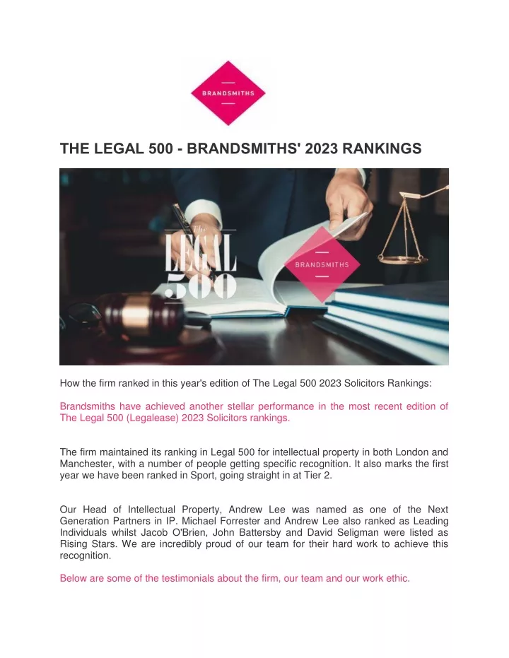 the legal 500 brandsmiths 2023 rankings