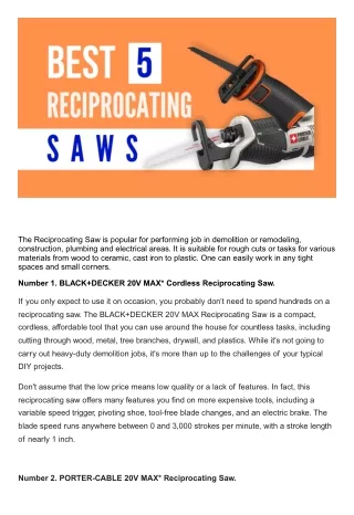 Best Reciprocating Saws (Top 5 Picks)