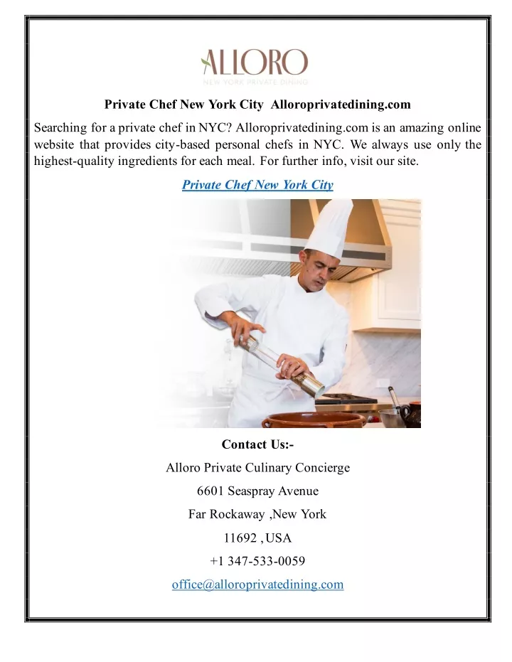 private chef new york city alloroprivatedining com