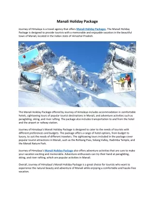 manali holiday package