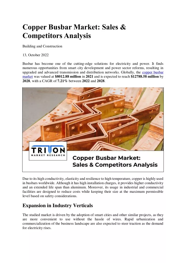 copper busbar market sales competitors analysis