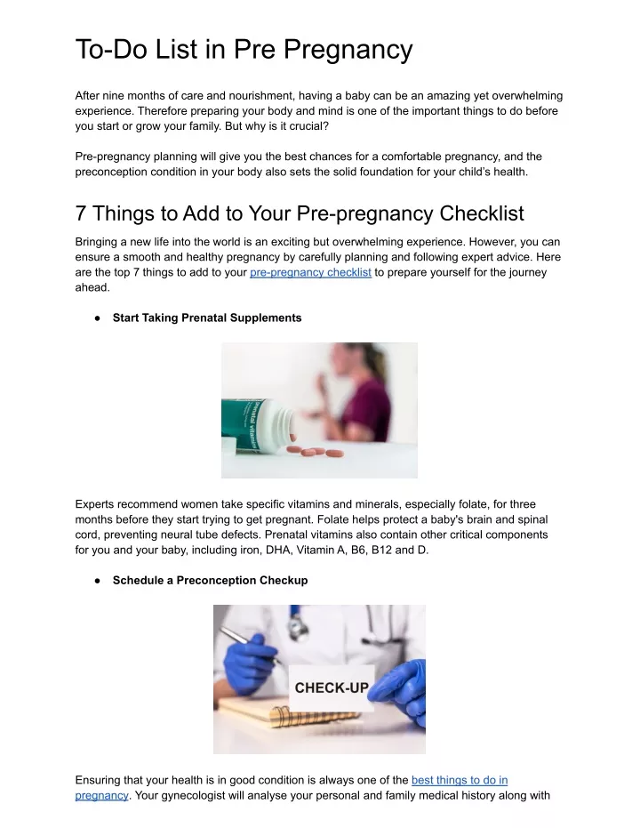 to do list in pre pregnancy