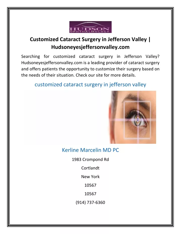 customized cataract surgery in jefferson valley