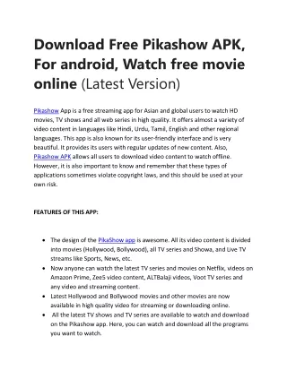 Download Free Pikashow APK