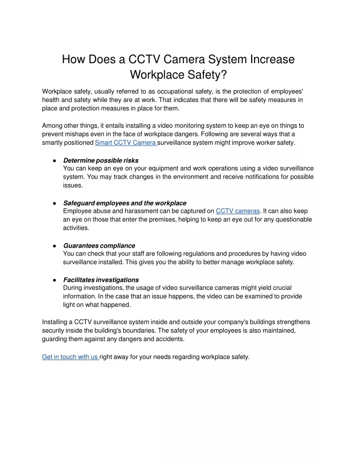 how does a cctv camera system increase workplace