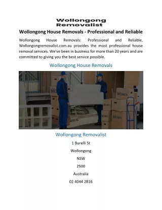 Wollongong House Removals - Professional and Reliable